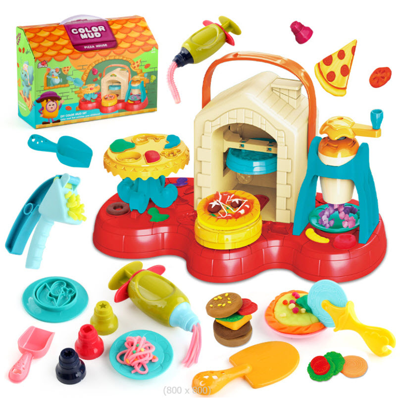 Color Dough Clay 8 Color แป้งโดว์ พร้อมอุปกรณ์ ทำอาหาร พิซซ่า ตัวปั้ม 5