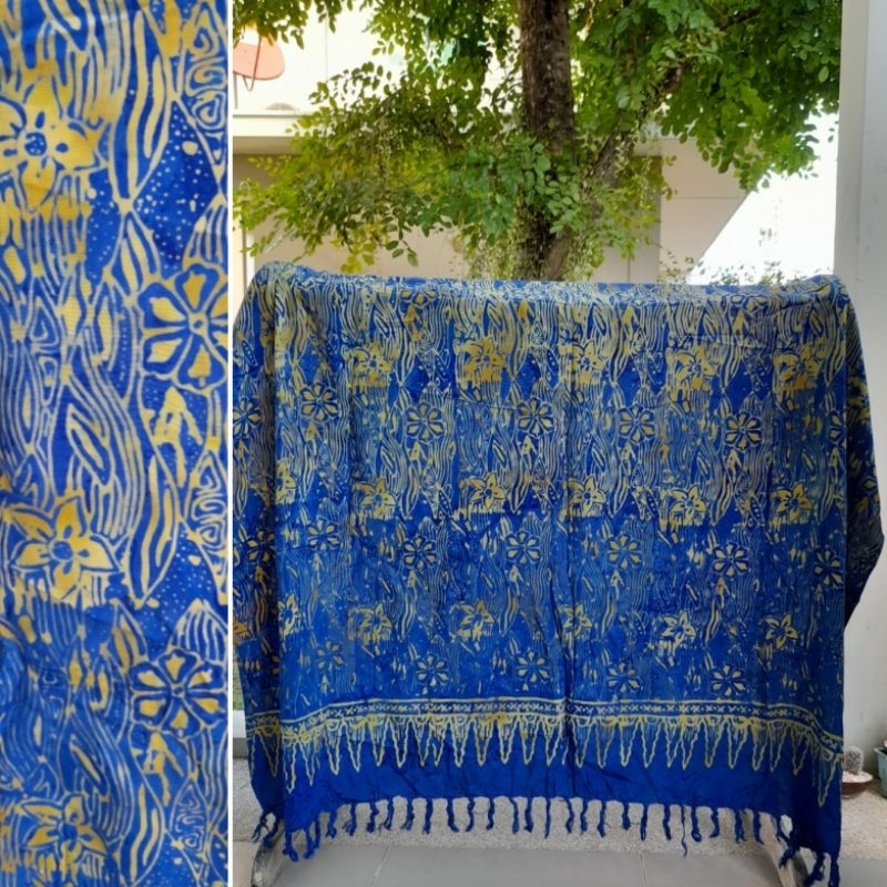 ผ้าบาติกนำเข้าจากบาหลี-สีน้ำเงิน-ผ้าพันบาติก-ผ้าชายหาด-ผ้าคลุมไหล่