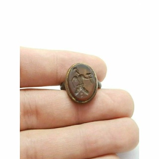 แหวนหินอาเกต แหวนหินโมรา แหวนหินโบราณ แหวนหินแท้ หินสะสม ขนาด 52 Natural Old Agate Roman Engraved Ring Size 52 or 6US