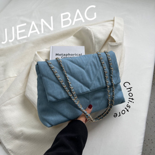 พร้อมจัดส่งทุกสี 🤍 ( JJEAN ) กระเป๋าสะพายข้าง ผ้ายีนส์ สะพายได้ 2 แบบ ทรงเกาหลีเกาใจ มี2 สี / light blue,blue สวยทุกสี