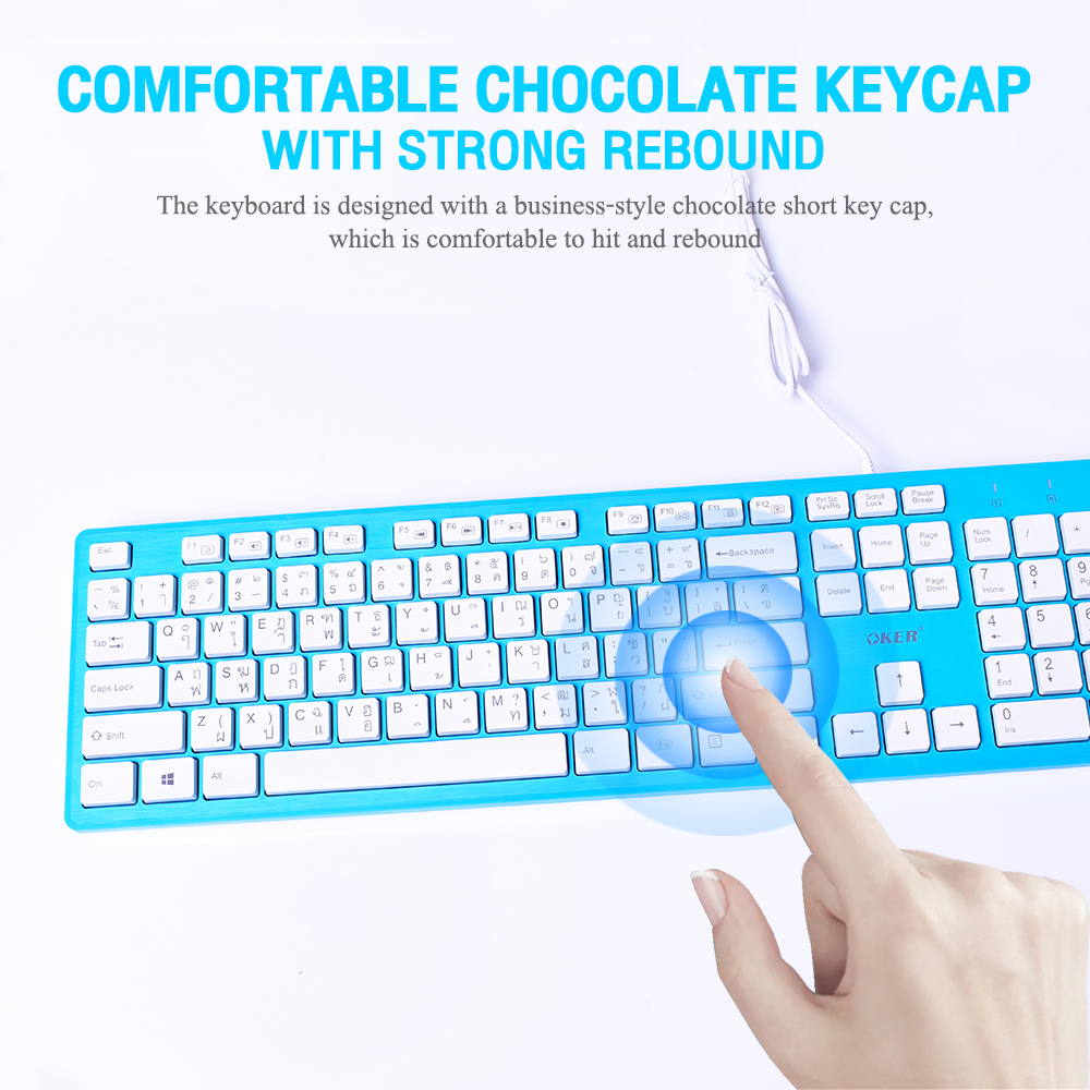 ส่งเร็ว-oker-keyboard-kb-518-blue-คีย์บอร์ดพร้อมซิลิโคนกันฝุ่น-คีย์บอร์ดสีฟ้า-usb-ปุ่มกดเงียบสนิท-dm-518