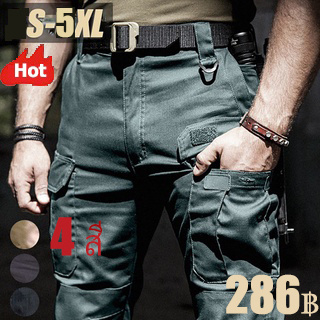 🔥ix7 กางเกงคาร์โก้ กางเกงยุทธวิธีผู้ชาย งกองทหาร ผ้าริปสตอปกันน้ำ มีช่องกระเป๋าหลายช่อง