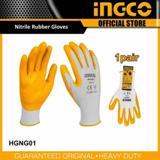 INGCO ถุงมือเคลือบยางไนไตร รุ่น HGNG01 ถุงมือยาง ถุงมือ( Nitrile Gloves ) เคลือบยางไนไตรคุณภาพสูง ยืดหยุ่นได้ดี (1 คู่)