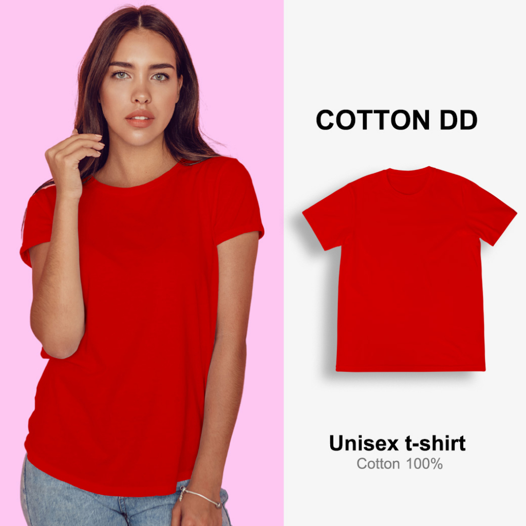 กรอกโค้ดcotton20ลดเพิ่ม-เสื้อยืด-เสื้อสีแดง-คอกลม-เนื้อนุ่มใส่สบาย-unisex-t-shirt-cotton100