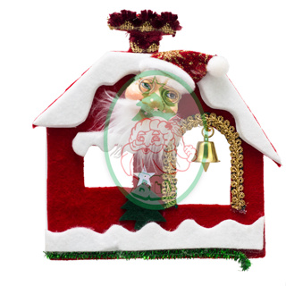 ของประดับ ของตกแต่งเทศกาลคริสต์มาส บ้านซานต้าแบนผ้ากำมะหยี่ 8 นิ้ว (90148-8)