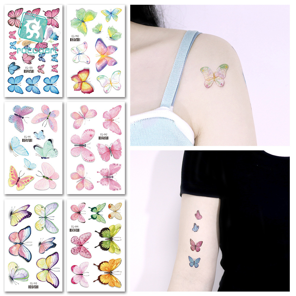 [พร้อมส่งในไทย] TATTOO แทททูสติกเกอร์ ผีเสื้อมีกากเพชร เป็นแบบชั่วคราว ...