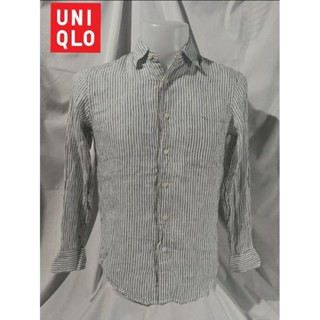 UNIQLO Brand_2nd hand เสื้อเชิ้ตแขนยาวผ้าลินิน (Linen) 💯%/ Size S/ แท้มือสองกระสอบนำเข้า​