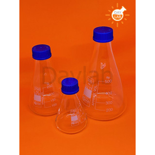 Erlenmeyer Flask W/Screw Cap 100ML 250ML 500ML ขวดชมพู่แก้วมีฝา มีสินค้าพร้อมส่ง ยี่ห้อGLASSCO ประเทศอังกฤษ