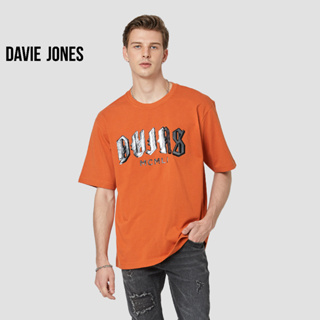 DAVIE JONES เสื้อยืดโอเวอร์ไซซ์ พิมพ์ลายโลโก้ สีส้ม Logo Print Oversized T-Shirt in orange LG0054OR