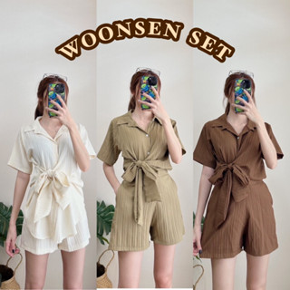 🌷 Woonsen set ชุดเซตเสื้อโบว์เอว+กางเกงขาสั้น จั๊มสูทขาสั้น เสื้อเชิ้ต กางเกงขาสั้น ชุดเซตสวยๆ