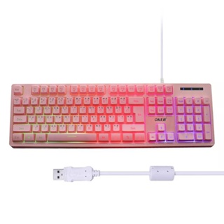 พร้อมส่ง  OKER คีย์บอร์ดมีไฟทะลุแป้น OKER รุ่นKB-789 BACKLIT GAMIMG Keyboard คีย์บอร์ดสีขมพู