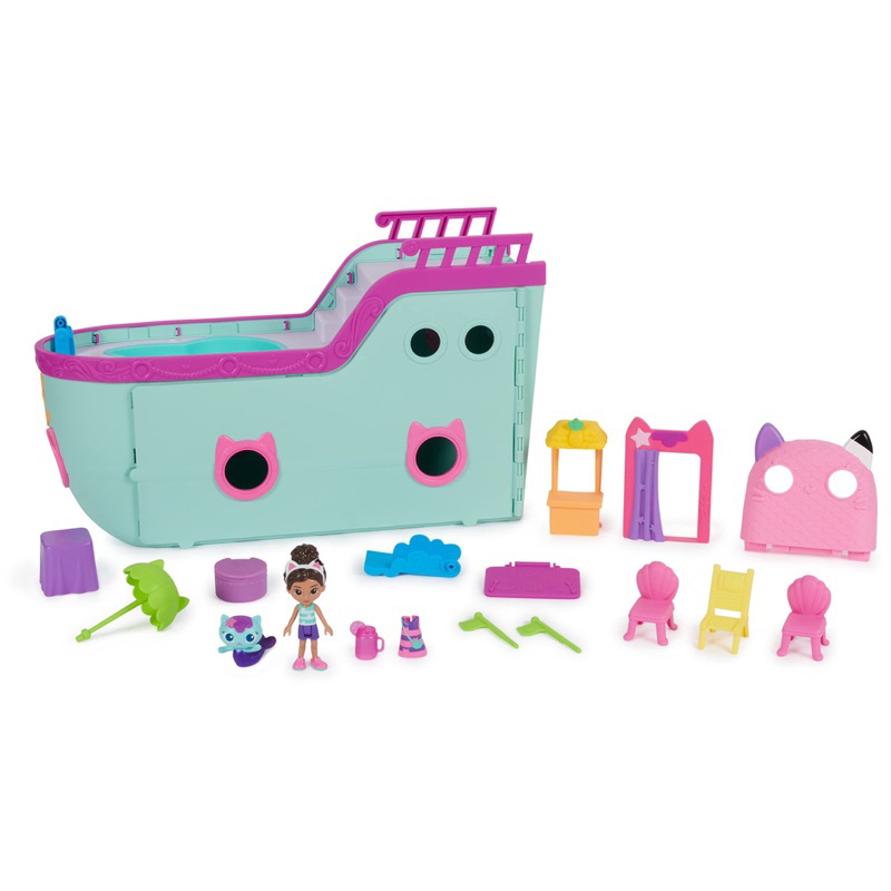 ของแท้100-ใหม่ล่าสุด-gabbys-dollhouse-gabby-cat-friend-ship-cruise-ship-toy-with-2-toy-figures