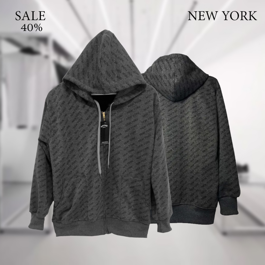 New york limited เสื้อกันหนาว เสื้อตคลุมแขนยาว ฮู้ด รุ่นพิมพ์ งานพรีเมี่ยม สีดำ แดง กรม กาแฟ เทาเข้ม ครีม