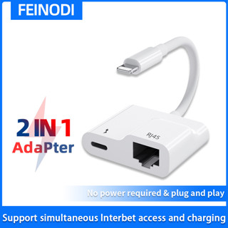 FEINODI Lightig to RJ45 Adapter 2 In 1 Ethernet LAN Adapter พร้อมพอร์ตชาร์จ