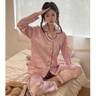 เกาหลีใหม่บางส่วนหวานชุดนอนสตรีผ้าไหมน้ำแข็งชุดนอนแขนยาวชุดเสื้อผ้าที่บ้าน