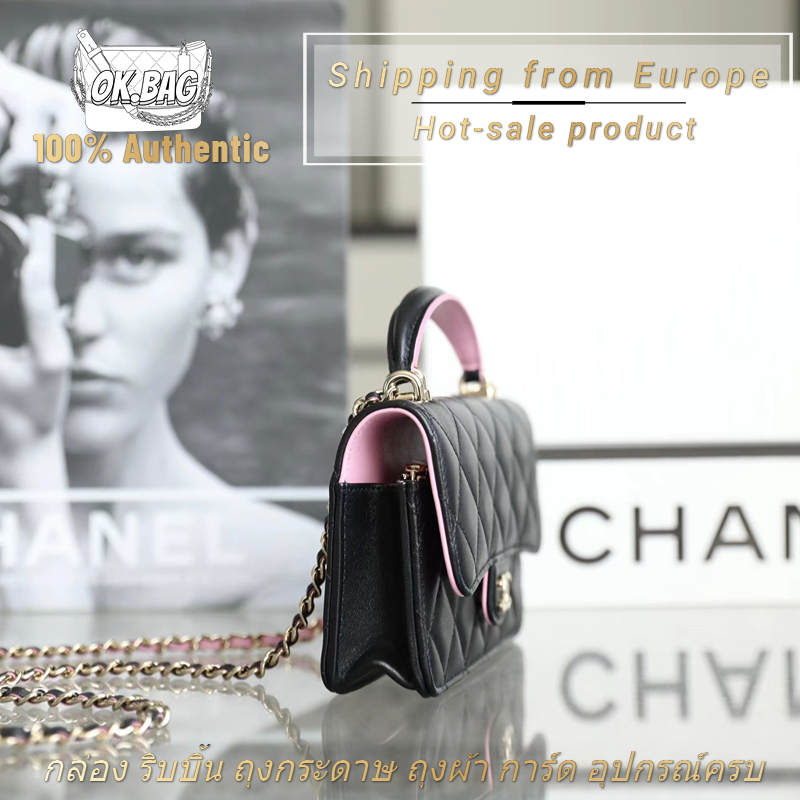 ชาแนล-chanel-23p-lambskin-black-pink-chain-handbag-สุภาพสตรี-กระเป๋าสะพายไหล่