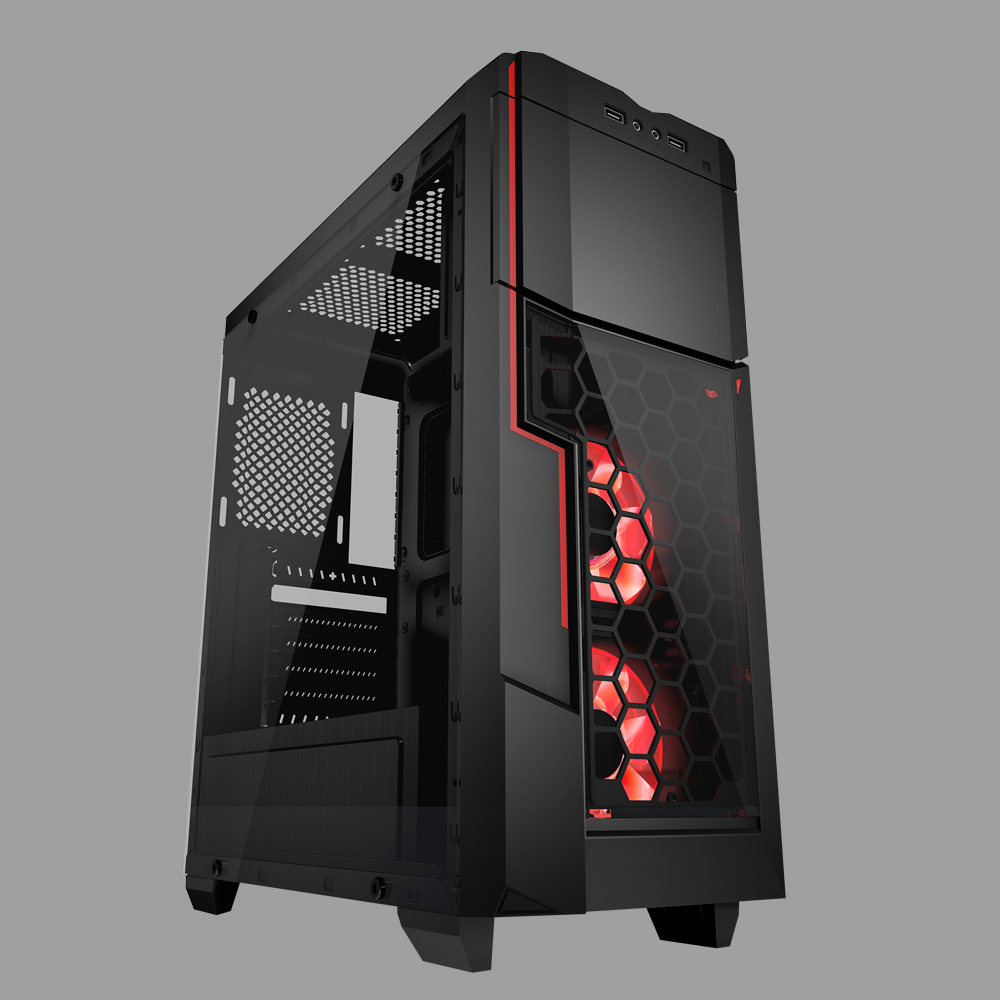 AZZA ( เคสคอมพิวเตอร์ พร้อมพัดลมไฟสีแดง 2 ตัว ) AZZA CRIMSON 211G ATX ...