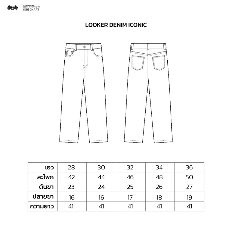 LOOKER - BLACK DENIM ICONIC กางเกงยีนส์ขายาว กางเกงยีนส์เดนิม มีลายแบรนด์ สีดำ สีฟอก https://wayoza.com