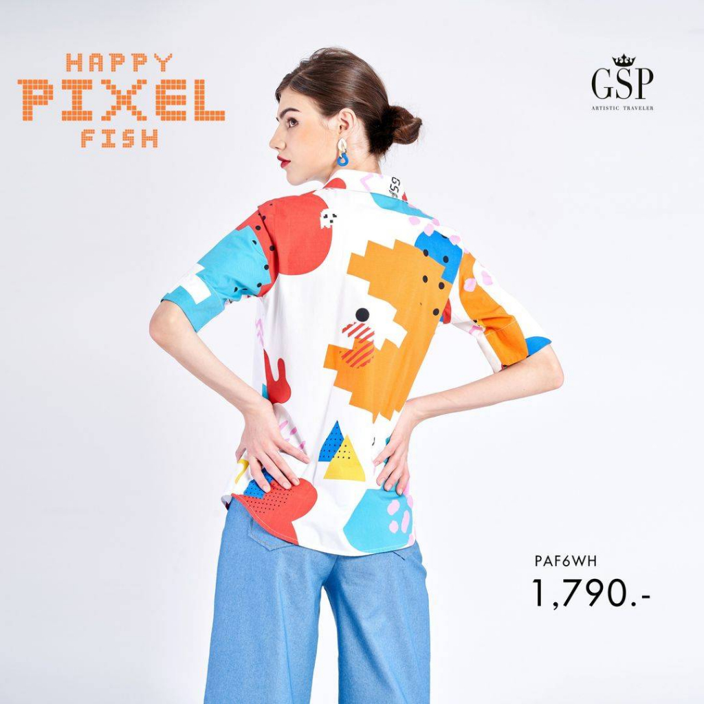 gsp-เสื้อเบลาส์แขนสั้นส่วน-แบบสวม-พิมพ์ลาย-happy-pixel-fish-แบรนด์-paf6wh