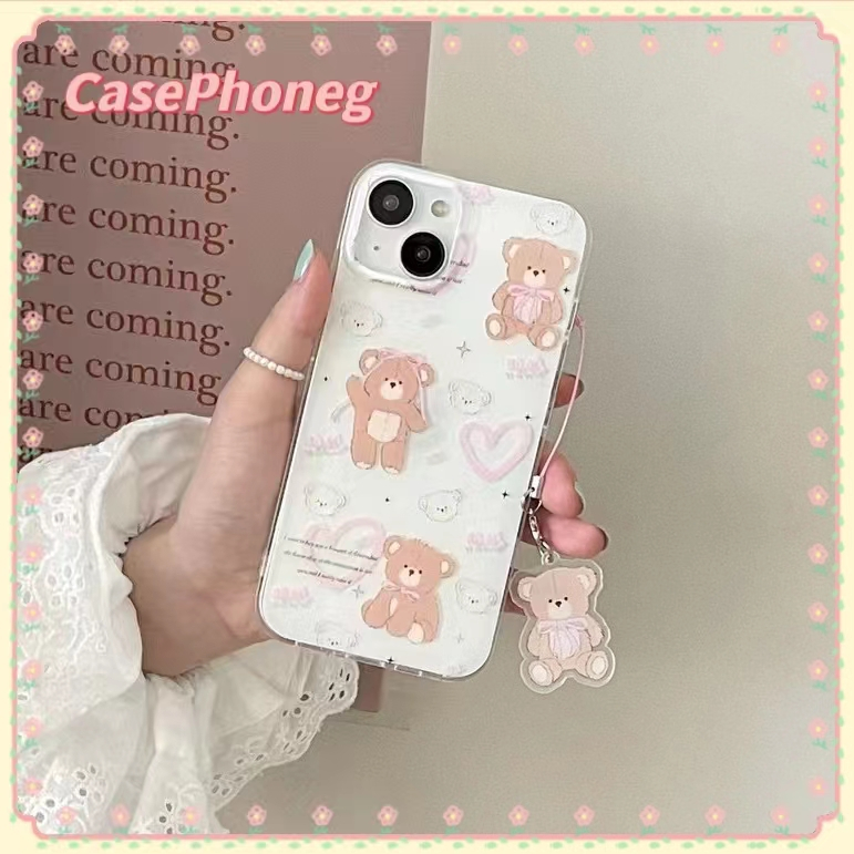 casephoneg-ป้องกันการหล่น-ขอบเต็ม-พร้อมจี้-iphone-11-14-pro-max-การ์ตูน-หมีน้อย-เส้นขอบโปร่งใส-case-for-iphone-12-13