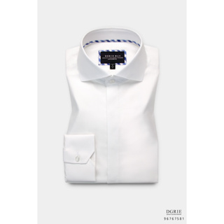 Cotton twill White O/N Hidden Button Check Spread Collar Shirt - เสื้อเชิ้ตผ้าคอตตอนสีขาว ซ่อนกระดุม