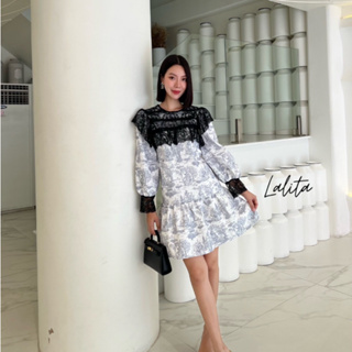 Lalita: Dress. Minidress มินิเดรสแขนยาวปริ้นลาย(*รบกวนเช็คสต๊อกก่อนกดสั่งซื้อ)