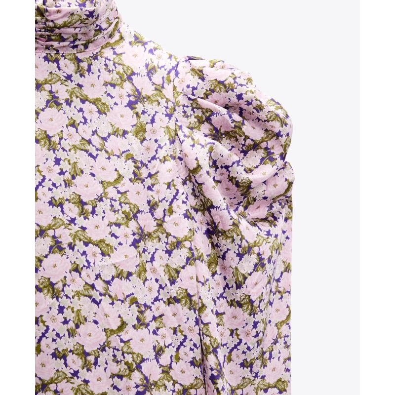 เสื้อแขนยาวจับจีบที่หัวไหล่-zara-floral-print-blouse-มีกระดุมหลังคอ-ผู้ดีมาก