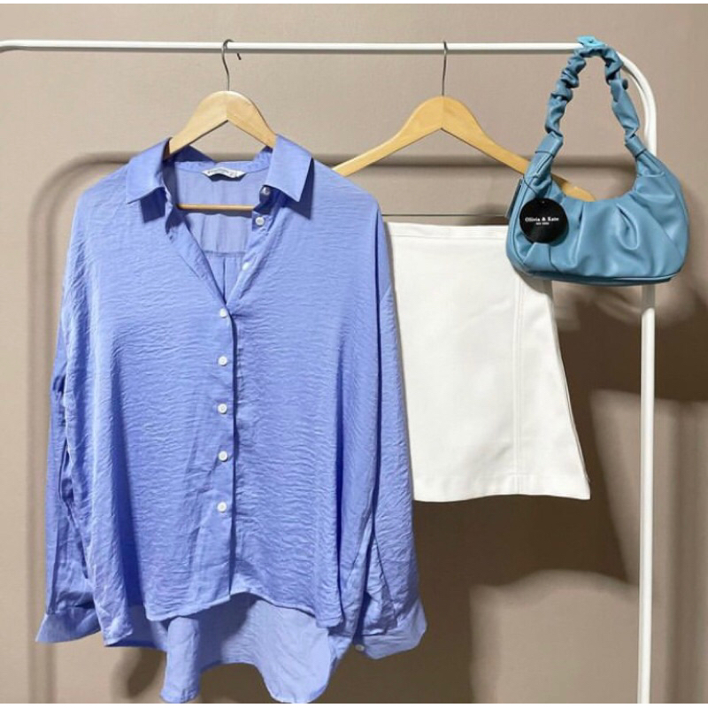 stradivarius-satin-shirt-เสื้อเชิ้ต-ทรง-oversize-สีม่วงผ้าเย็นใส่สบาย