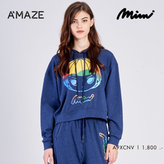 MIMI เสื้อHoodie Mimi the face Crop hood สีกรมท่า A9XCNV