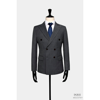 Medium Gray Wool Double-Breasted 6 Button M/B Jacket - เสื้อแจ็คเก็ตผ้าวูลสีเทากลางกระดุมแถวคู่ 6 เม็ด