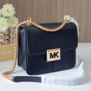 (ผ่อน0%) กระเป๋าสะพายข้าง Michael Kors 35F1G6SS5L Sonia Small Square Shoulder Crossbody Bag หนังแท้สีดำ สายโซ่คู่