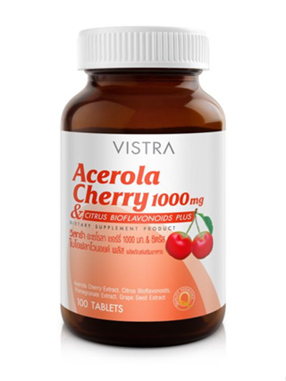 VISTRA Acerola Cherry 1000 mg & Citrus Bioflavonoids Plus วิสทร้า อะเซโรลาเชอรี่ 1000 มก.