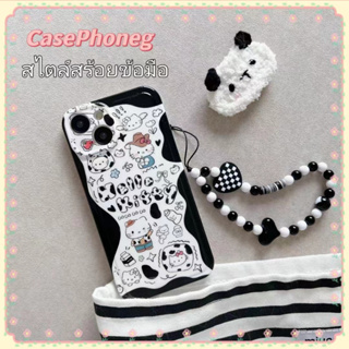 🍑CasePhoneg🍑สไตล์สร้อยข้อมือ การ์ตูน Hello Kitty สีขาว iPhone 11 14 pro max ป้องกันการหล่น น่ารัก case for iPhone 12 13