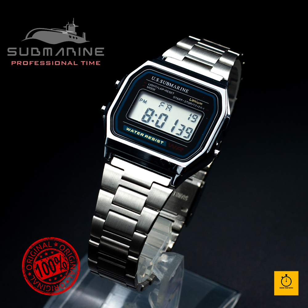 สินค้าแท้-100-us-submarine-นาฬิกาข้อมือผู้ชายระบบ-digital-สายเหล็ก-รูปแบบคลาสสิค-retro-กันนํ้าได้-100-34mm-พร้อมจัด