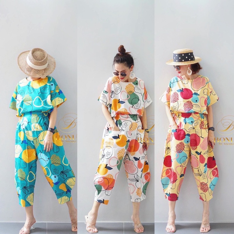 เซทเสื้อกางเกงฮาเล็มคอตตอนญี่ปุ่นสุดสวย