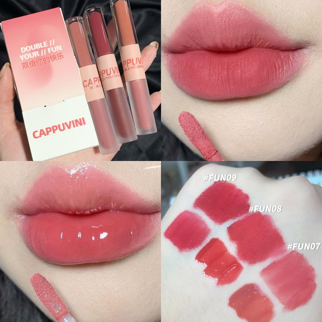 CAPPUVINI ลิปสติก ลิปกลอส เนื้อแมตต์ แบบสองหัว ให้ความชุ่มชื้น ไม่ติด ...