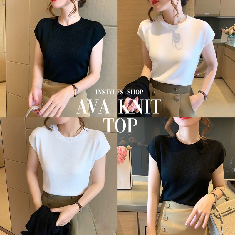Ava knit top เสื้อยืดคอกลมแขนล้ำ ผ้าไหมพรมผ้านุ่มละลาย สไตล์เกาหลี ...