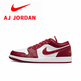 Air Jordan 1 Low Cardinal Low Top รองเท้าบาสเก็ตบอลย้อนยุค สีขาว สีแดง