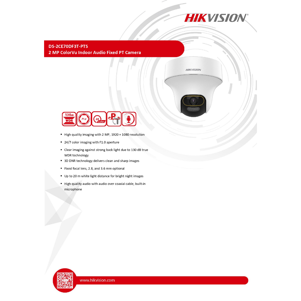 hikvision-กล้องวงจรปิด-2mp-ภาพสี24ชม-มีไมค์ในตัว-ปรับหมุนซ้าย-ขวา-ก้ม-เงยได้-รุ่น-ds-2ce70df3t-pts-เลนส์-3-6mm