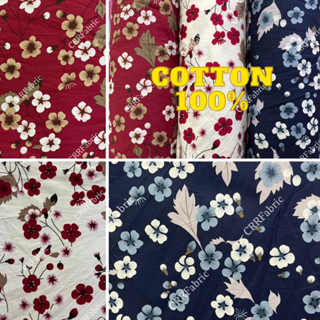 ผ้าคอตตอน Cotton 100% หน้ากว้าง 44-45" ผ้าลายดอกไม้ ซากุระ ผ้าเมตร ผ้าหลา Sakura Cherry blossom fabric ผ้าตัดเสื้อ