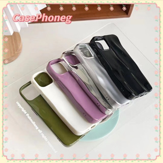 🍑CasePhoneg🍑ป้องกันการหล่น ขอบเต็ม iPhone 11 14 pro max ขั้นพื้นฐาน เรียบง่าย สีเขียว ลายคลื่น case for iPhone 12 13