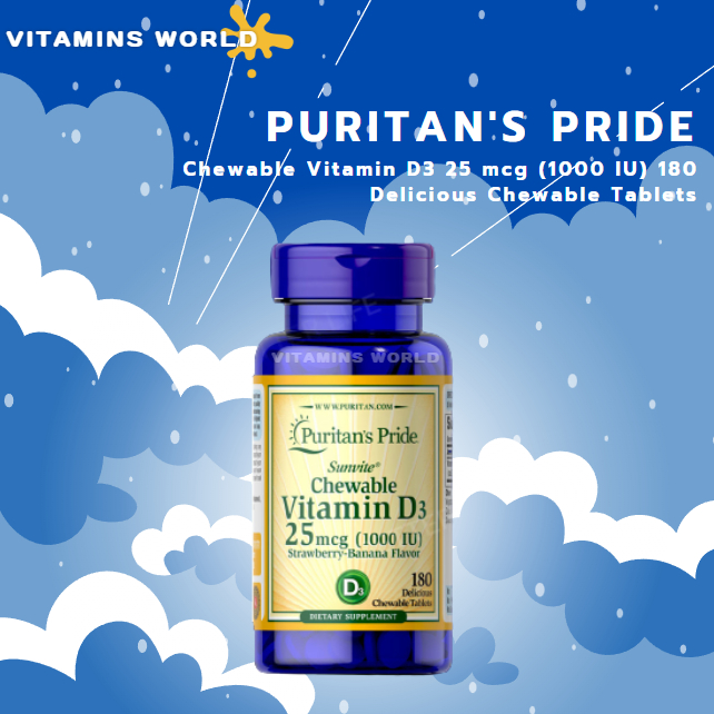Puritan's Pride Chewable Vitamin D3 25 mcg (1000 IU) 180 Delicious