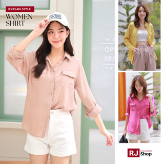 เสื้อเชิ้ตผู้หญิงแขนยาว ดีเทลกระเป๋าคู่ (เนื้อผ้า Korean Silk) / GZ-18