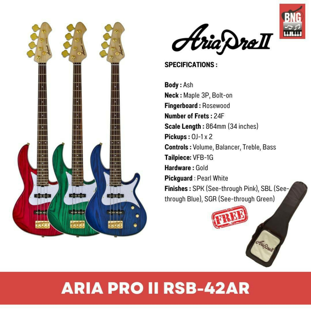 aria-pro-ii-rsb-42ar-กีตาร์เบสไฟฟ้า-ยอดฮิต-เสียงดี-งานสวย-electric-bass-พร้อมกระเป๋า-gigbag