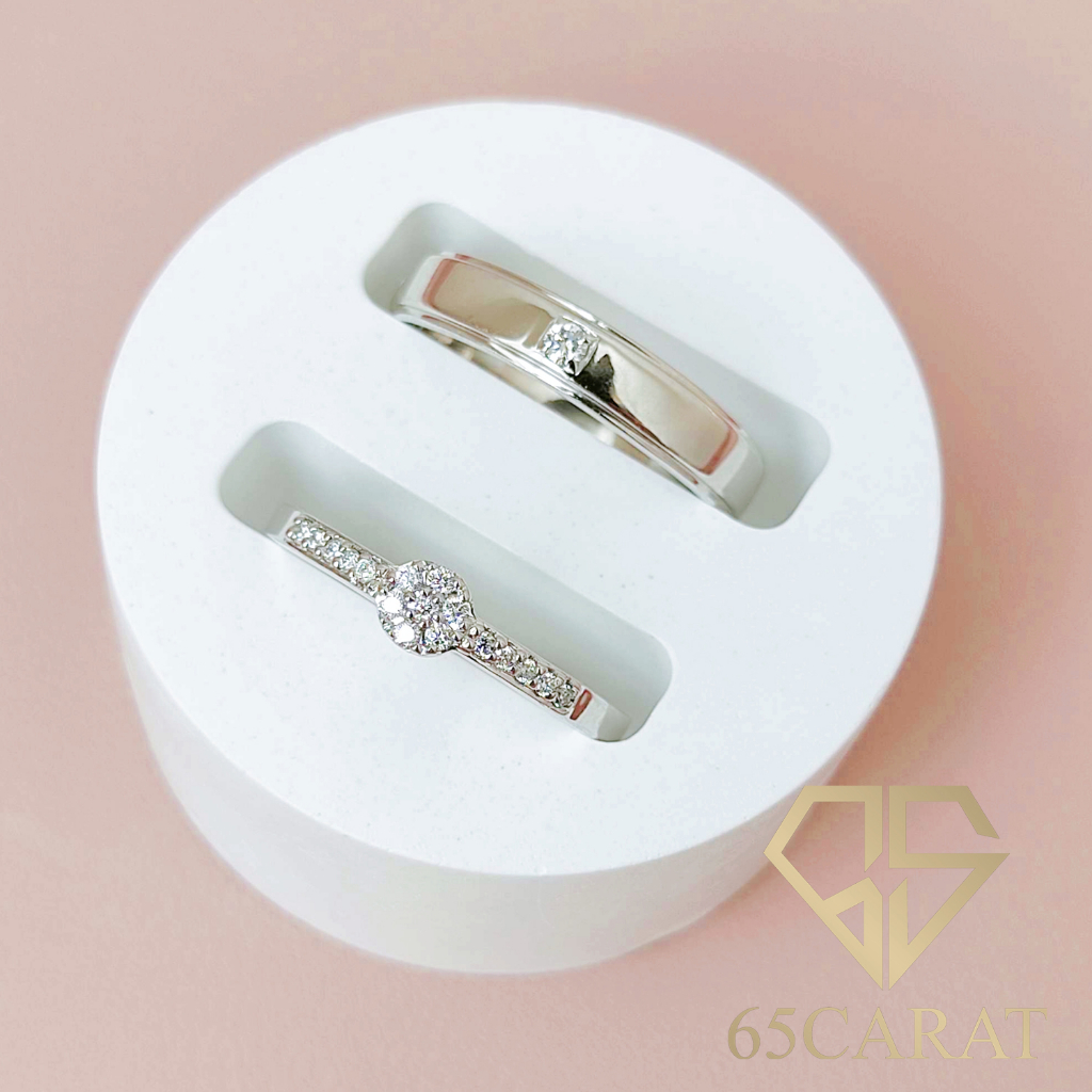 65carat-แหวนคู่-แหวนชายเพชรเม็ดเดี่ยว-แหวนหญิงแหวนเพชรกระจุก-เพชรแท้น้ำ100-ทองคำแท้9k-ราคาเป็นคู่