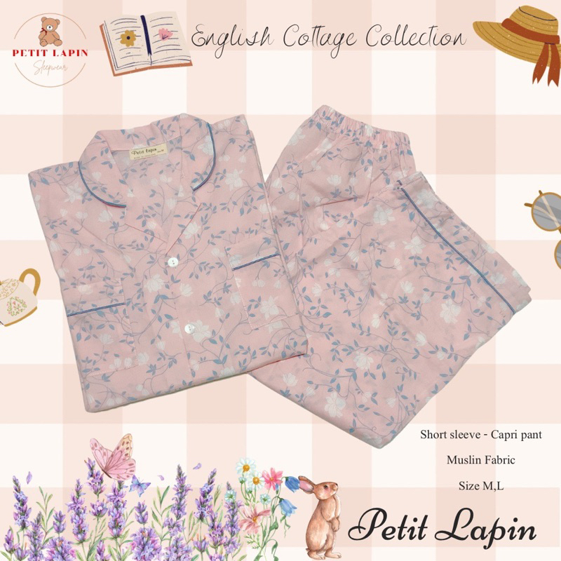 ชุดนอนผู้ใหญ่-รุ่นแขนสั้น-ขาสี่ส่วน-ไซส์-xl-แบรนด์-petit-lapin