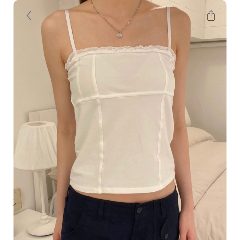 Brandy Melville Aly Lace Tank (white) Shopee Thailand