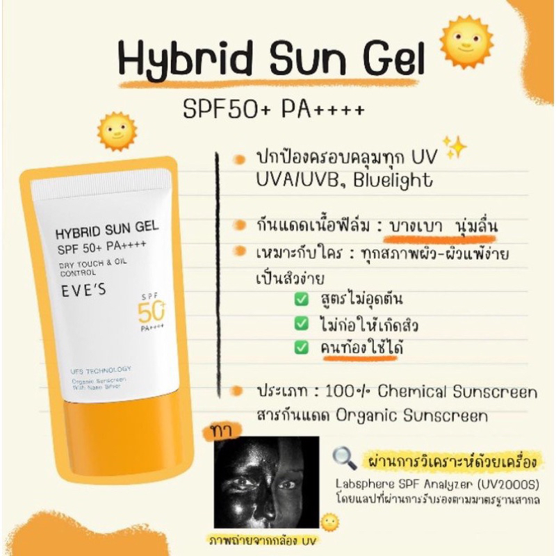 ผลิตภัณฑ์ป้องกันแสงแดด-เนื้อเจล-hybrid-sun-gel-spf-50-pa