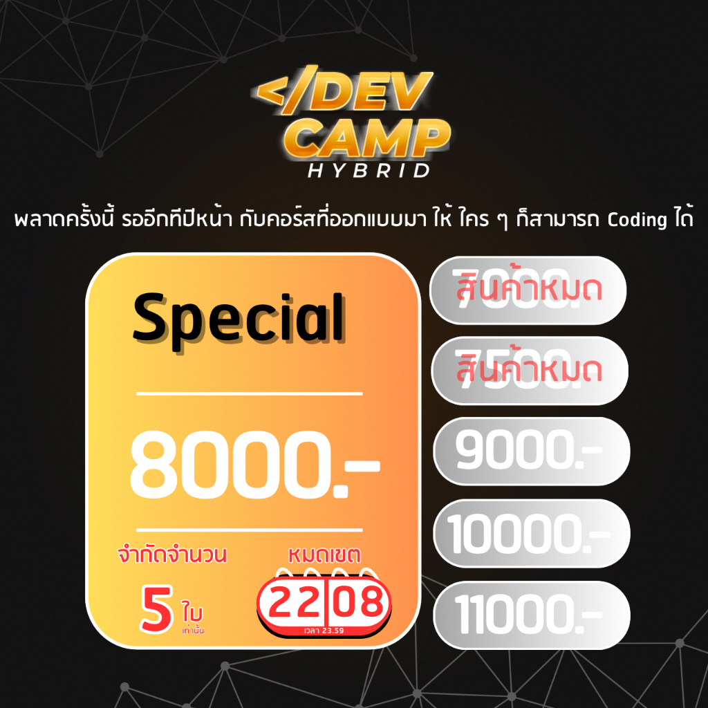 ภาพหน้าปกสินค้าSpecial  Dev Camp Hybrid คอร์สที่จะสร้างคุณให้เป็นโปรแกรมเมอร์มืออาชีพ