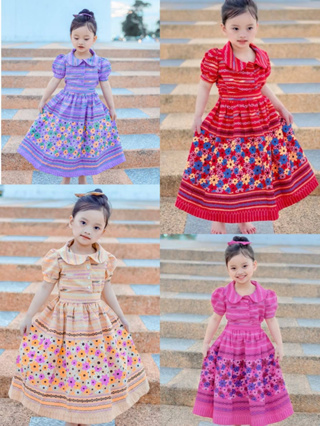 ชุดไทยเด็ก ใส่ทำบุญ  เสื้อผ้าเด็กผู้หญิง ชุดผ้าไทย
